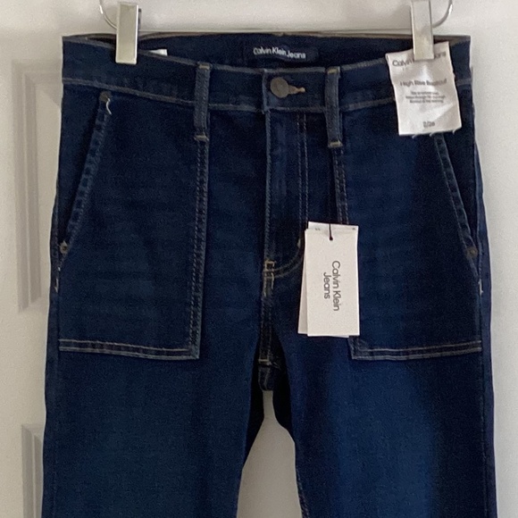 Calvin Klein Jeans High Rise Boot Cut Dark Denim Wash Patch Pockets - Picture 13 of 14